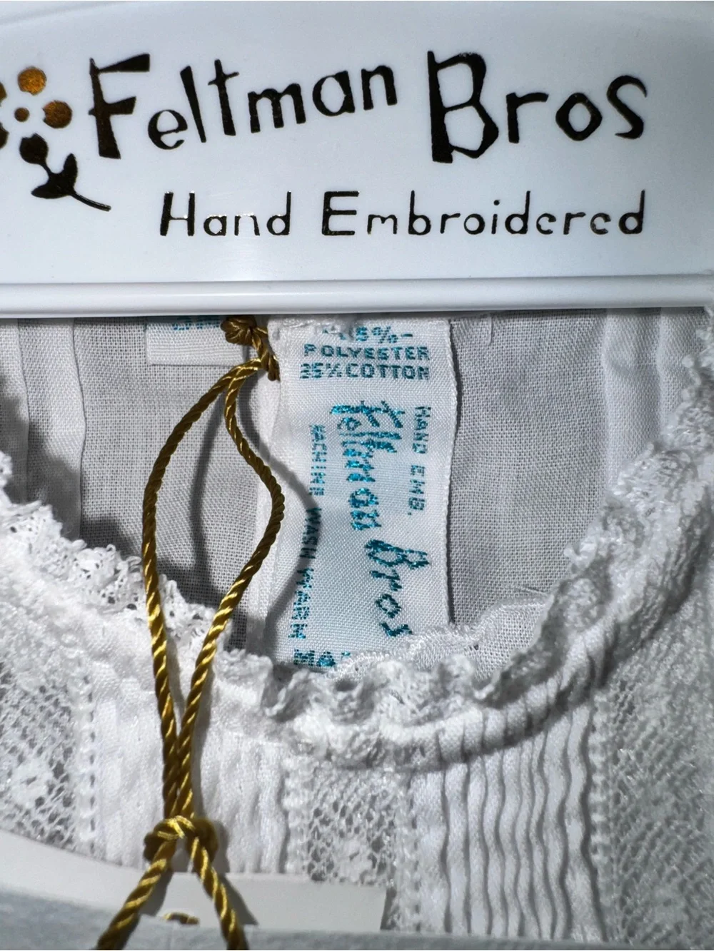 Feltman Brothers Girls size 3 months Hand-Embroidered White Baby Dress NWT
